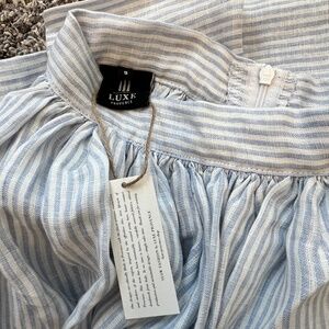 Luxe Provence Brigitte Linen Skirt Small in Sky Stripe